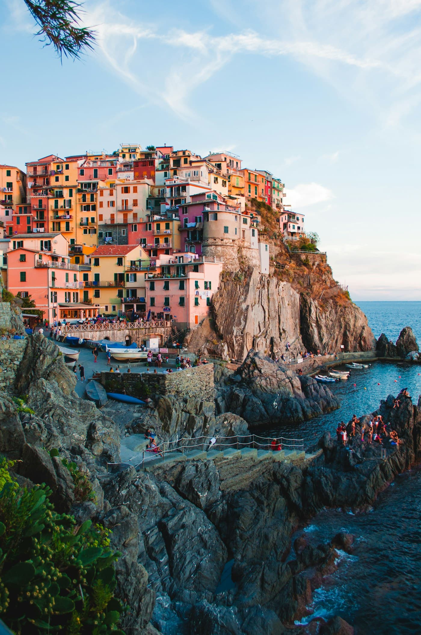 Pastel Italian coastal village above the sea